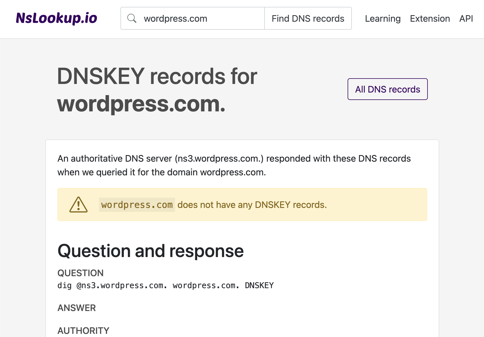 Example DNS DNSKEY records