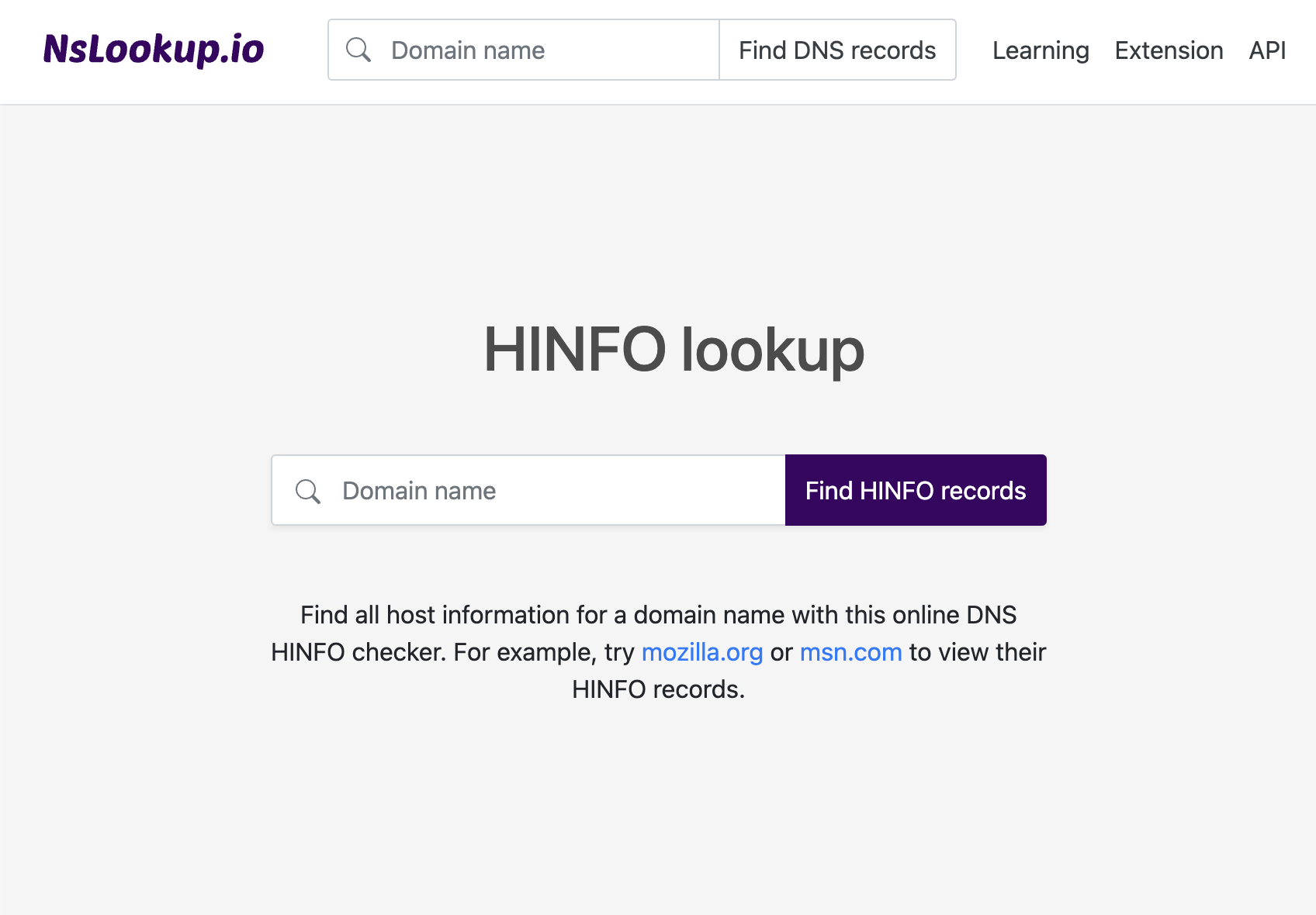 Open the HINFO lookup tool