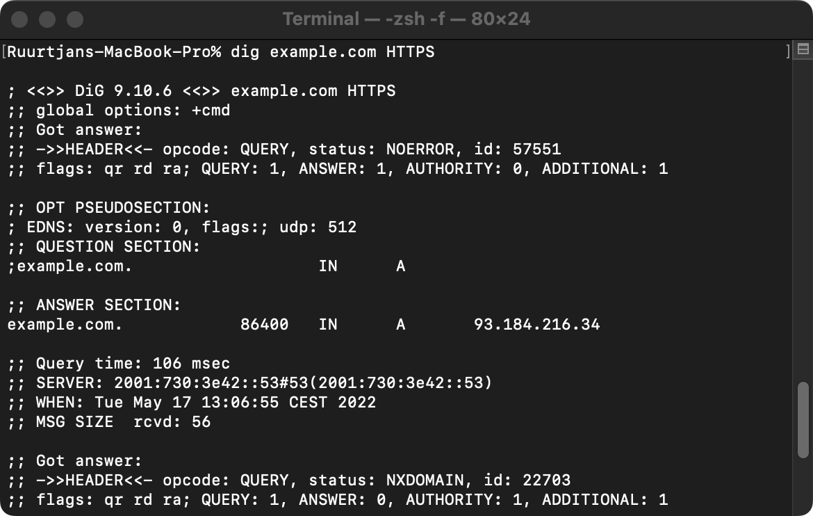 Example output of a HTTPS lookup query